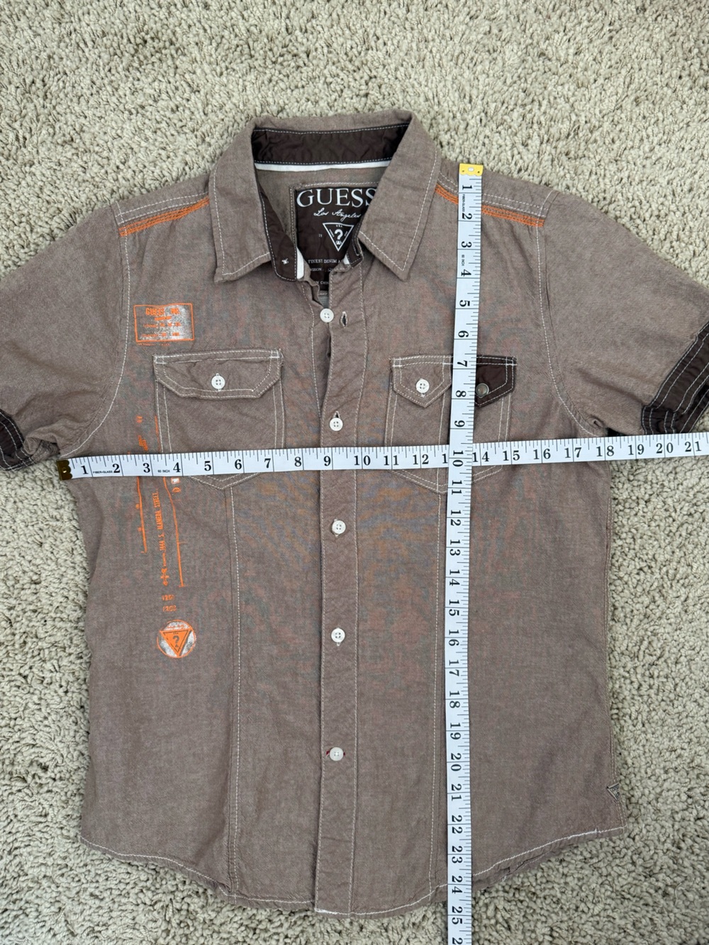 Guess Los Angeles Sweet Smart Y2K Graphic Button Front Shirt Unisex XS Brown - Picture 8 of 8
